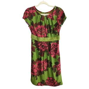 Boden Dress Womens 6 Green Floral Pencil Pleats Side Zip‎